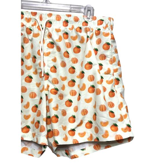 Surf Cuz Swim Trunks Quick-Dry Elastic Waistband Grove Pattern Orange/Green NWT - Picture 3 of 9